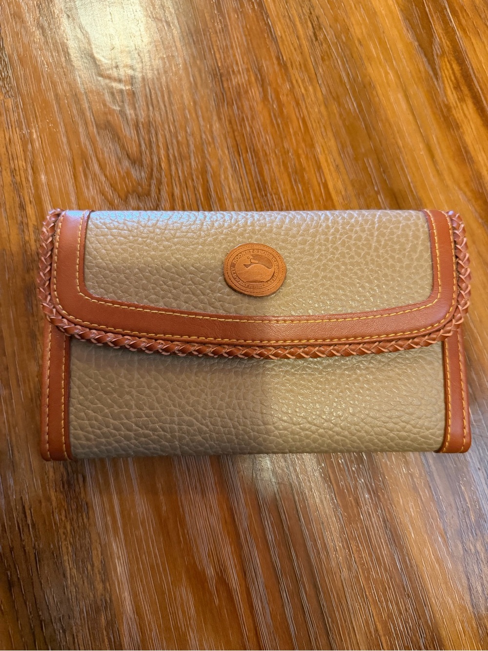 Dooney & Bourke Taupe with Brown Trim Pebble Leather Wallet